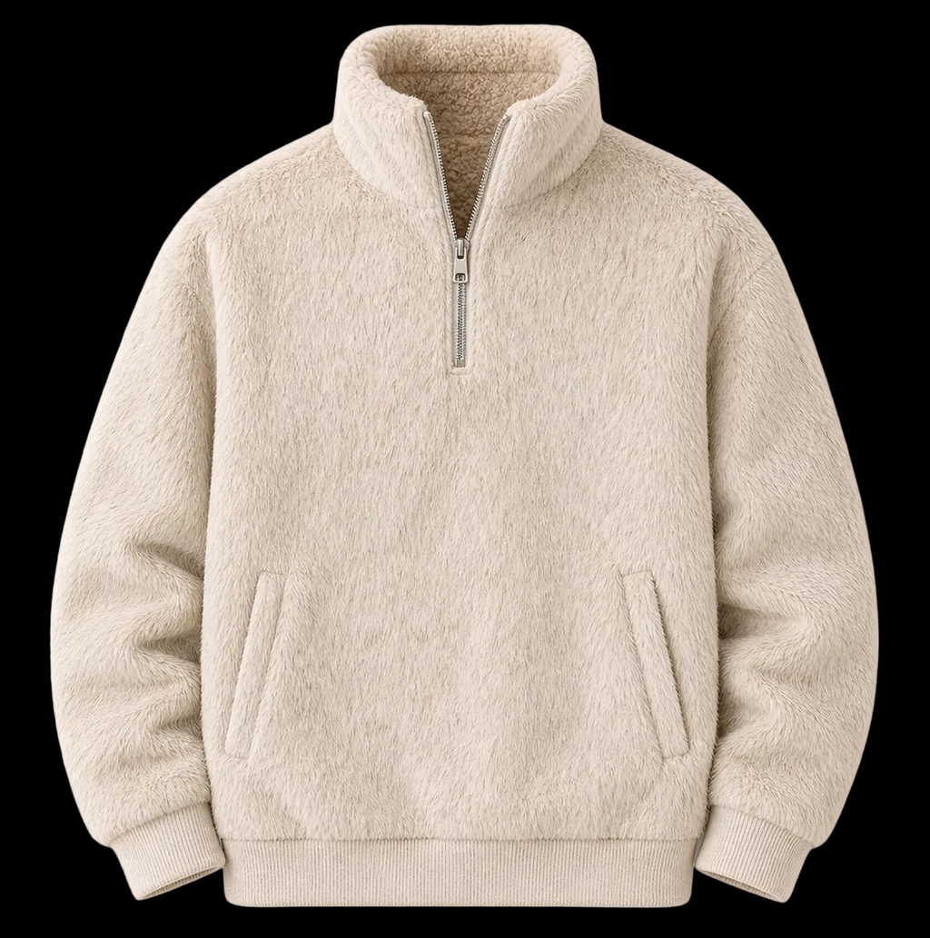 WHITE PONY HAIR QUARTER-ZIP SWEATER (PRE-ORDER)